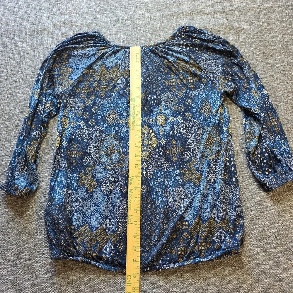MICHAEL Michael Kors Blue Patterned 3/4 Sleeve Blouse Top - Petite S